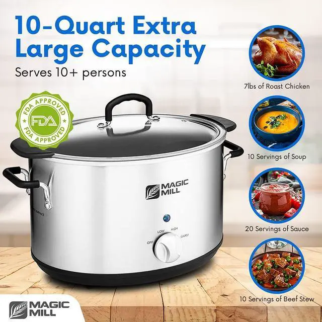 Alt view image 2 of 7 - Magic Mill Extra Large 10 Quart Slow Cooker With Metal Searing Pot & Transparent Tempered Glass Lid