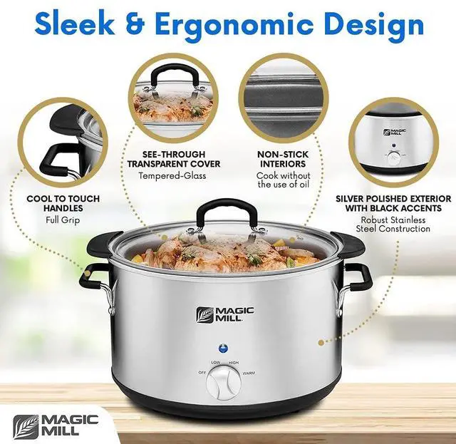 Alt view image 4 of 7 - Magic Mill Extra Large 10 Quart Slow Cooker With Metal Searing Pot & Transparent Tempered Glass Lid