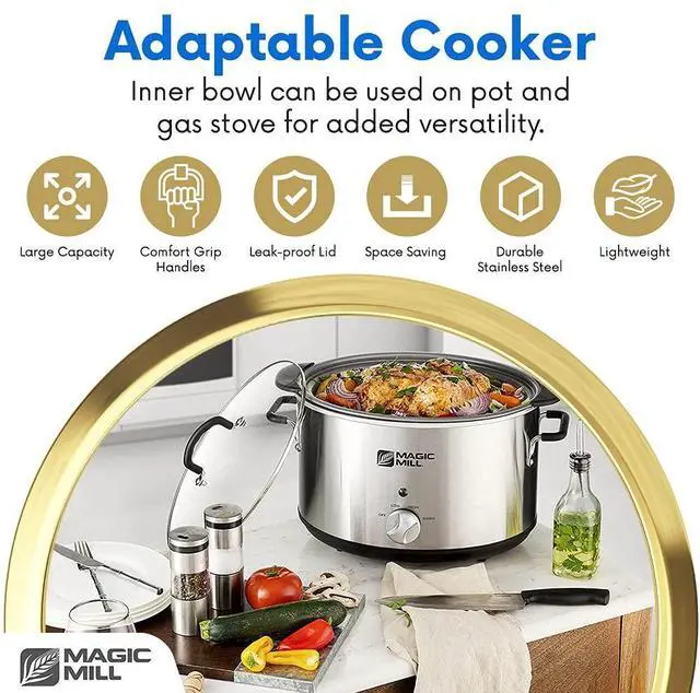 Alt view image 5 of 7 - Magic Mill Extra Large 10 Quart Slow Cooker With Metal Searing Pot & Transparent Tempered Glass Lid