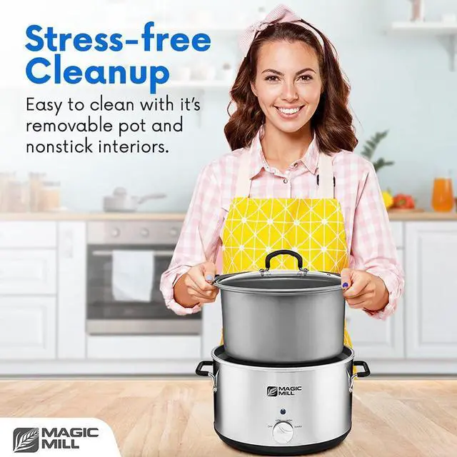 Alt view image 6 of 7 - Magic Mill Extra Large 10 Quart Slow Cooker With Metal Searing Pot & Transparent Tempered Glass Lid