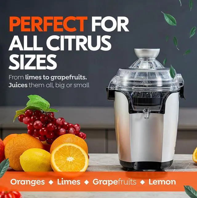 Alt view image 3 of 7 - Eurolux Hands-Free Electric Citrus Juicer Machine, Orange Lime Grapefruit Lemon Squeezer, Easy to Clean.