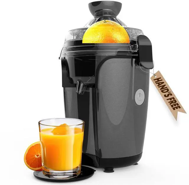 Main image of Eurolux Hands-Free Electric Citrus Juicer Machine, Orange Lime Grapefruit Lemon Squeezer, Easy to Clean, 2 Cone Sizes (Gray)