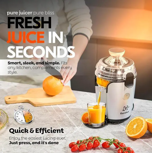 Alt view image 7 of 7 - Eurolux Hands-Free Electric Citrus Juicer Machine, Orange Lime Grapefruit Lemon Squeezer, Easy to Clean.