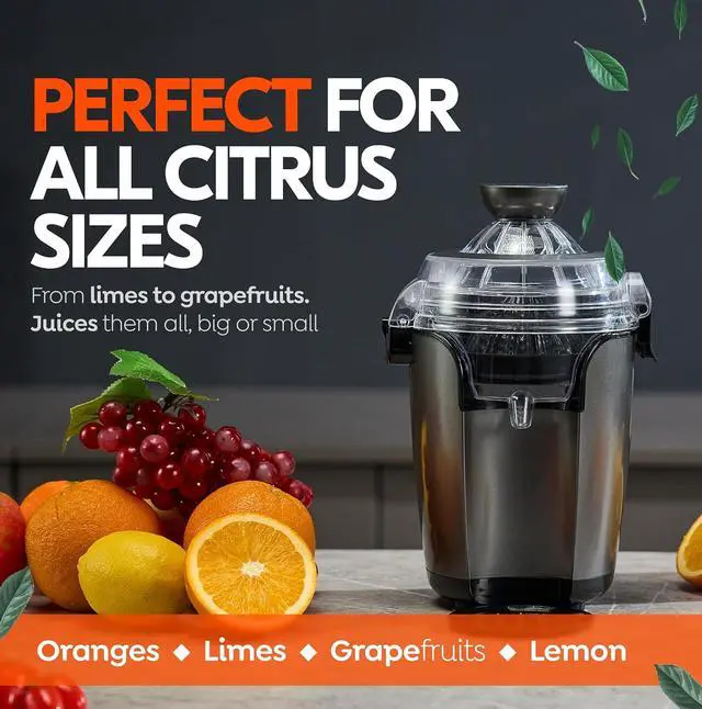 Alt view image 3 of 7 - Eurolux Hands-Free Electric Citrus Juicer Machine, Orange Lime Grapefruit Lemon Squeezer, Easy to Clean, 2 Cone Sizes (Gray)