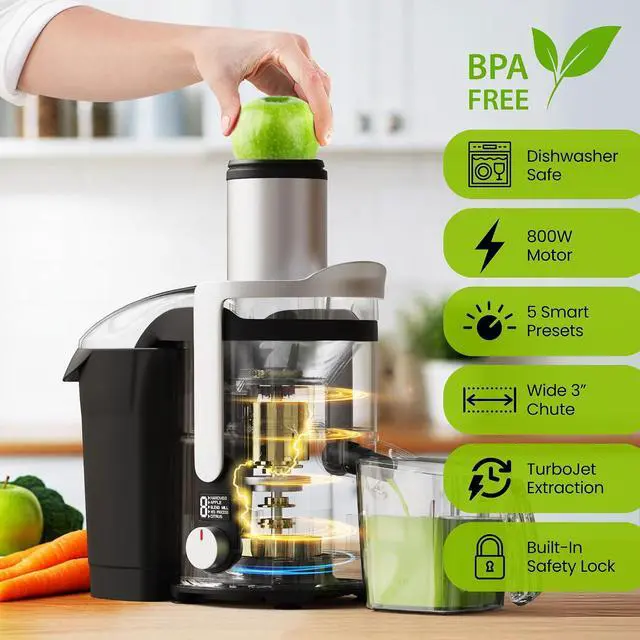 Alt view image 4 of 7 - Eurolux Centrifugal Juicer Machine, Easy to Clean Juice Extractor with 3" Feed Chute for Less Cutting, Stainless Steel & BPA-Free