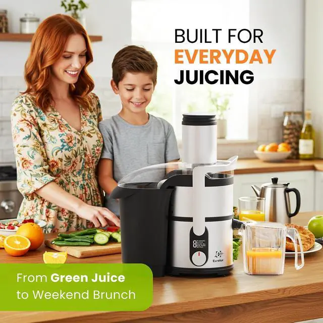 Alt view image 5 of 7 - Eurolux Centrifugal Juicer Machine, Easy to Clean Juice Extractor with 3" Feed Chute for Less Cutting, Stainless Steel & BPA-Free