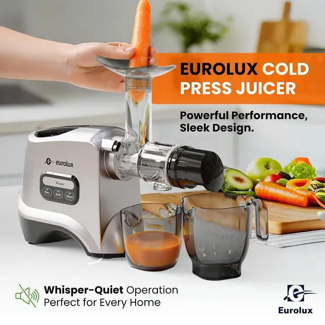 Alt view image 2 of 7 - Eurolux Slow Masticating Juicer Cold Press Machine for High-Yield Juice Extraction Quiet & Powerful Juicer for Fruits and Vegetables Easy to Clean, BPA-Free & Nutrient-Rich Compact Design