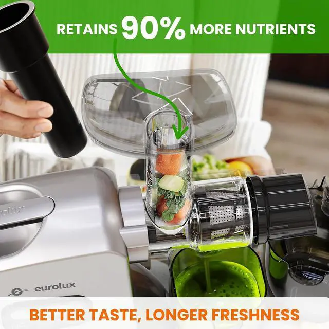 Alt view image 3 of 7 - Eurolux Slow Masticating Juicer Cold Press Machine for High-Yield Juice Extraction Quiet & Powerful Juicer for Fruits and Vegetables Easy to Clean, BPA-Free & Nutrient-Rich Compact Design