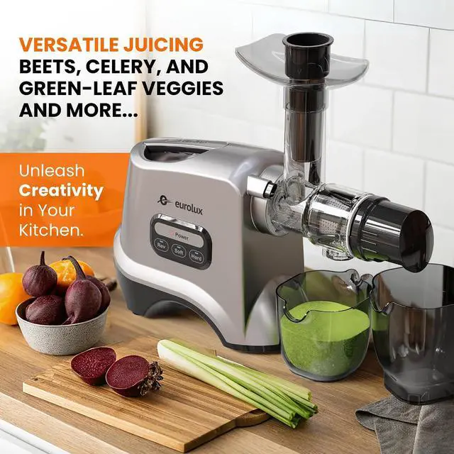 Alt view image 7 of 7 - Eurolux Slow Masticating Juicer Cold Press Machine for High-Yield Juice Extraction Quiet & Powerful Juicer for Fruits and Vegetables Easy to Clean, BPA-Free & Nutrient-Rich Compact Design