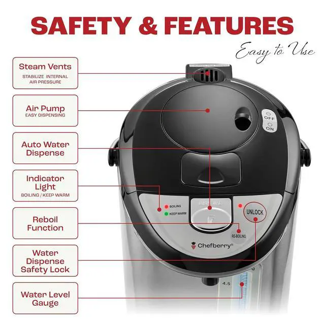 Alt view image 4 of 7 - Premium 5.5 QT Hot Water Boiler and Warmer With auto dispense and Manual Pump, Quick Heatup and Keep-Boil Function for Instant On-Demand Hot Water Anytime, Boil-Dry Protection, ETL Approved
