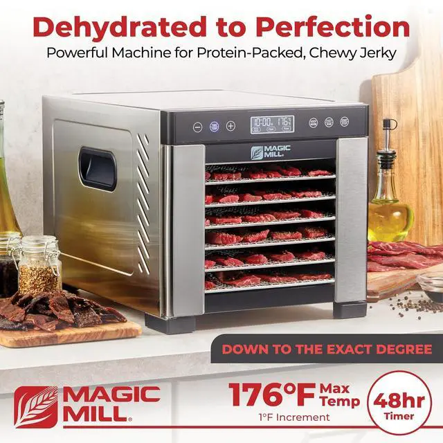 Alt view image 2 of 7 - Magic Mill Pro Food Dehydrator Machine | 7 XL Stainless Steel Trays | Dryer for Jerky, Dog Treats, Herb, Meat, Beef, Fruit | Keep Warm Function, Digital Timer and Temperature Control, ETL Approved