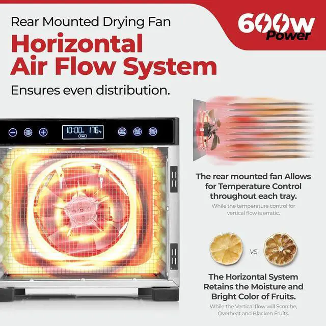 Alt view image 5 of 7 - Magic Mill Pro Food Dehydrator Machine | 7 XL Stainless Steel Trays | Dryer for Jerky, Dog Treats, Herb, Meat, Beef, Fruit | Keep Warm Function, Digital Timer and Temperature Control, ETL Approved