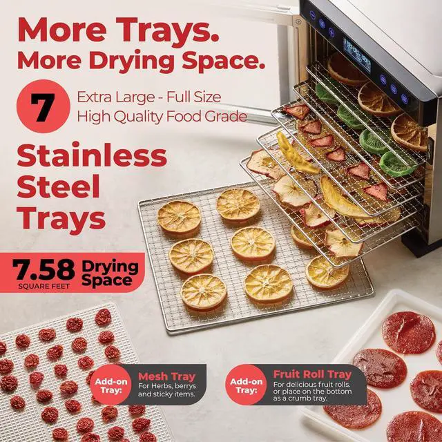 Alt view image 3 of 7 - Magic Mill Pro Food Dehydrator Machine | 7 XL Stainless Steel Trays | Dryer for Jerky, Dog Treats, Herb, Meat, Beef, Fruit | Keep Warm Function, Digital Timer and Temperature Control, ETL Approved
