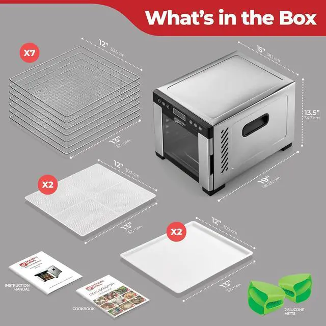 Alt view image 6 of 7 - Magic Mill Pro Food Dehydrator Machine | 7 XL Stainless Steel Trays | Dryer for Jerky, Dog Treats, Herb, Meat, Beef, Fruit | Keep Warm Function, Digital Timer and Temperature Control, ETL Approved