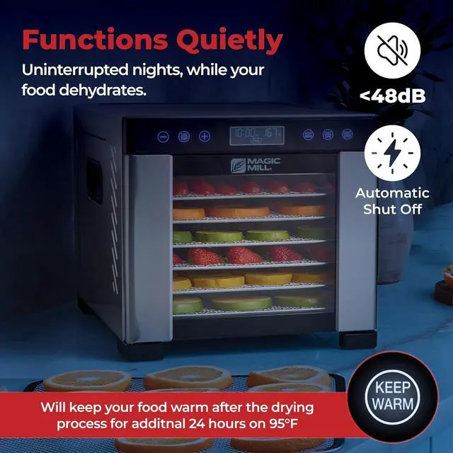 Alt view image 7 of 7 - Magic Mill Pro Food Dehydrator Machine | 7 XL Stainless Steel Trays | Dryer for Jerky, Dog Treats, Herb, Meat, Beef, Fruit | Keep Warm Function, Digital Timer and Temperature Control, ETL Approved