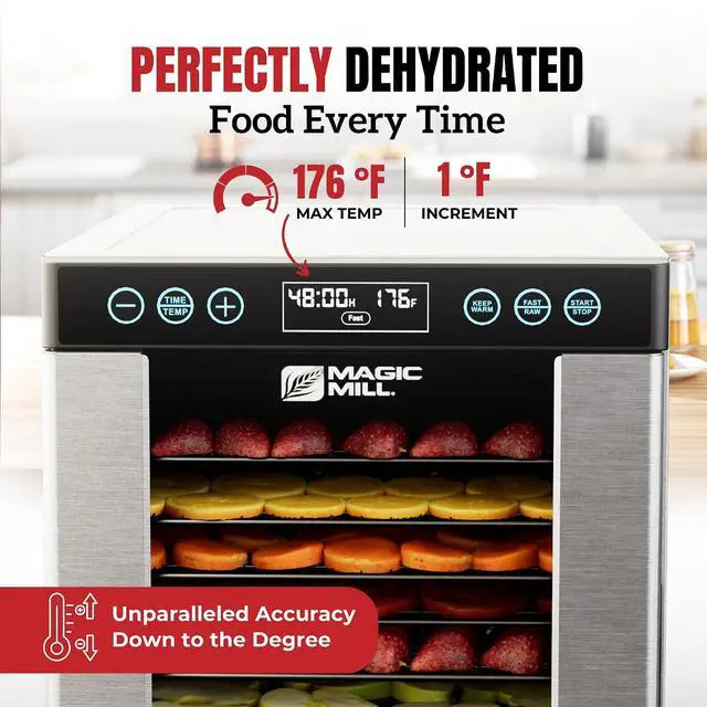 Alt view image 3 of 7 - Magic Mill Pro Food Dehydrator Machine | 10 Stainless Steel Trays | Dryer for Jerky, Dog Treats, Herb, Meat, Beef, Fruit | Keep Warm Function, Digital Timer and Temperature Control, ETL Approved
