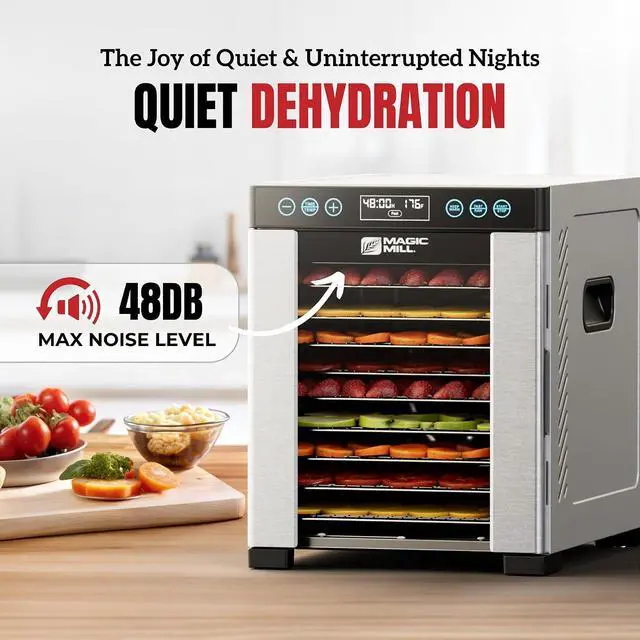 Alt view image 5 of 7 - Magic Mill Pro Food Dehydrator Machine | 10 Stainless Steel Trays | Dryer for Jerky, Dog Treats, Herb, Meat, Beef, Fruit | Keep Warm Function, Digital Timer and Temperature Control, ETL Approved