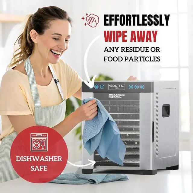 Alt view image 7 of 7 - Magic Mill Pro Food Dehydrator Machine | 10 Stainless Steel Trays | Dryer for Jerky, Dog Treats, Herb, Meat, Beef, Fruit | Keep Warm Function, Digital Timer and Temperature Control, ETL Approved