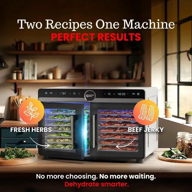 Alt view image 2 of 7 - Magic Mill Premium DualZone Food Dehydrator, 16 Stainless Steel Trays with French Doors, Independent Temp Control, Rear Fan, Keep Warm Mode, for Jerky, Fruit, Veggies, Dog Treats, Meal Prep