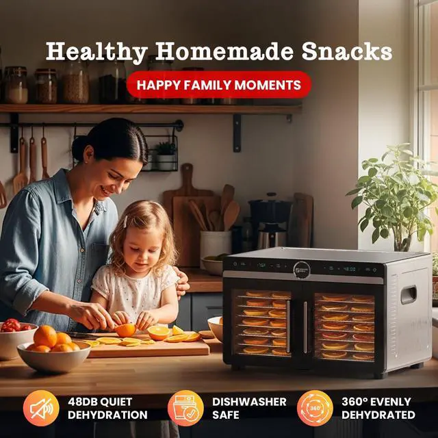 Alt view image 4 of 7 - Magic Mill Premium DualZone Food Dehydrator, 16 Stainless Steel Trays with French Doors, Independent Temp Control, Rear Fan, Keep Warm Mode, for Jerky, Fruit, Veggies, Dog Treats, Meal Prep