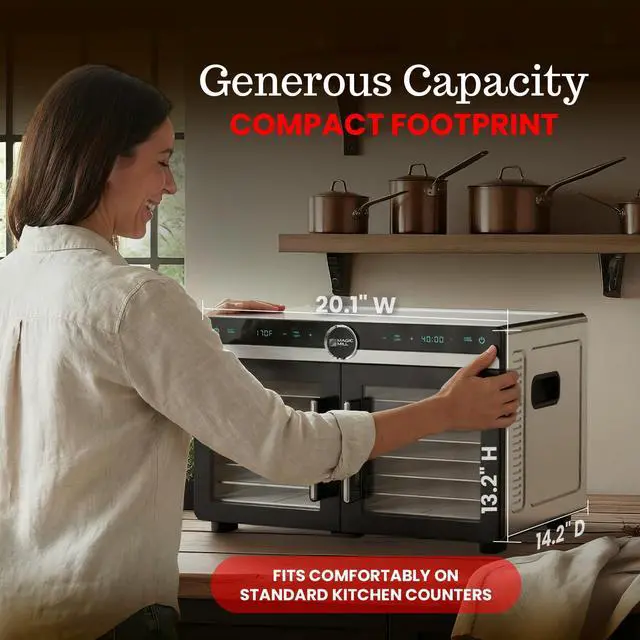Alt view image 5 of 7 - Magic Mill Premium DualZone Food Dehydrator, 16 Stainless Steel Trays with French Doors, Independent Temp Control, Rear Fan, Keep Warm Mode, for Jerky, Fruit, Veggies, Dog Treats, Meal Prep