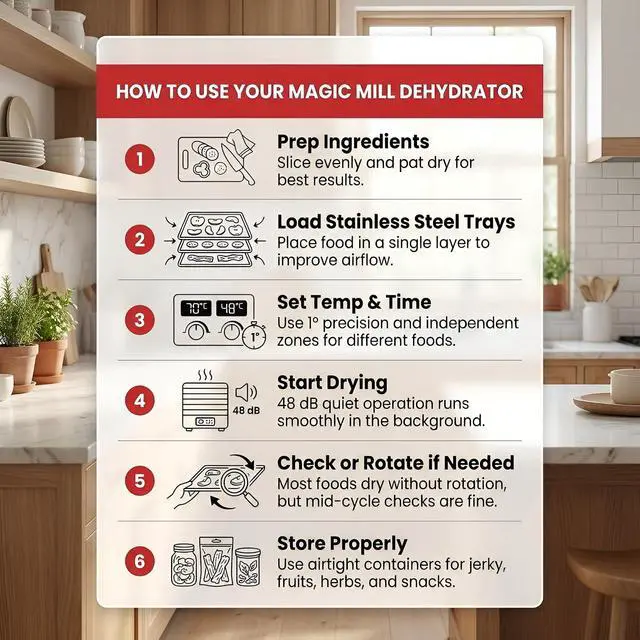 Alt view image 7 of 7 - Magic Mill Premium DualZone Food Dehydrator, 16 Stainless Steel Trays with French Doors, Independent Temp Control, Rear Fan, Keep Warm Mode, for Jerky, Fruit, Veggies, Dog Treats, Meal Prep