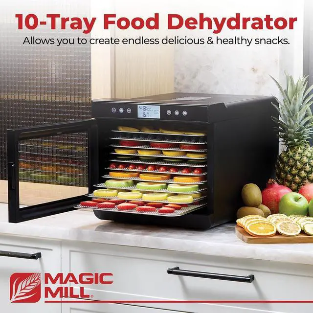 Alt view image 2 of 7 - Magic Mill Premium Food Dehydrator Machine (10 Extra-Large Stainless Steel Trays) 700W Dryer for Beef Jerky, Fruits, Vegetables, Dog Treats, 48 Hour Digital Timer - 95°-167° Temperature Control