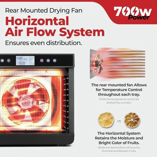 Alt view image 4 of 7 - Magic Mill Premium Food Dehydrator Machine (10 Extra-Large Stainless Steel Trays) 700W Dryer for Beef Jerky, Fruits, Vegetables, Dog Treats, 48 Hour Digital Timer - 95°-167° Temperature Control