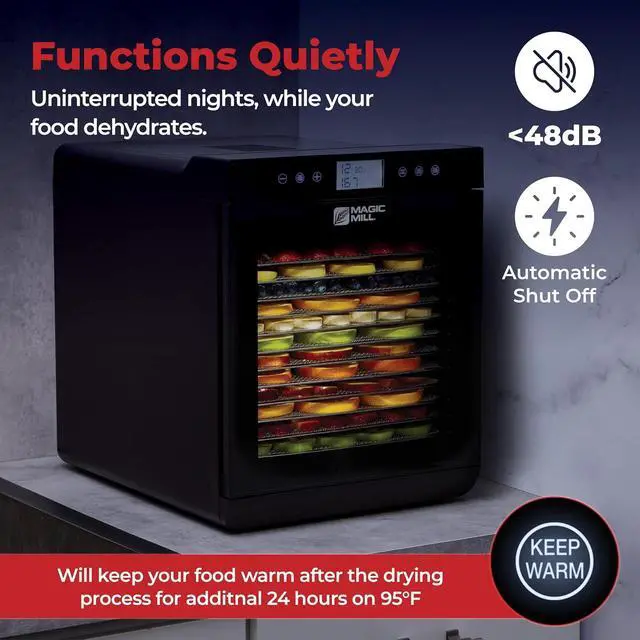 Alt view image 7 of 7 - Magic Mill Premium Food Dehydrator Machine (10 Extra-Large Stainless Steel Trays) 700W Dryer for Beef Jerky, Fruits, Vegetables, Dog Treats, 48 Hour Digital Timer - 95°-167° Temperature Control