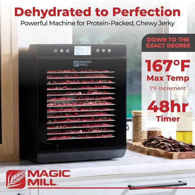 Alt view image 3 of 7 - Magic Mill Premium Food Dehydrator Machine (15 Extra-Large Stainless Steel Trays) 800W Dryer for Beef Jerky, Fruits, Vegetables, Dog Treats, 48 Hour Digital Timer - 95°-167° Temperature Control