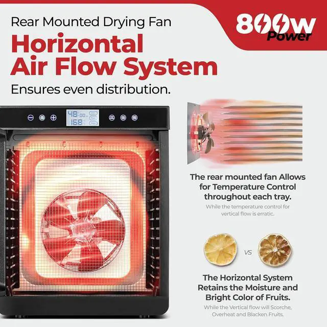 Alt view image 4 of 7 - Magic Mill Premium Food Dehydrator Machine (15 Extra-Large Stainless Steel Trays) 800W Dryer for Beef Jerky, Fruits, Vegetables, Dog Treats, 48 Hour Digital Timer - 95°-167° Temperature Control
