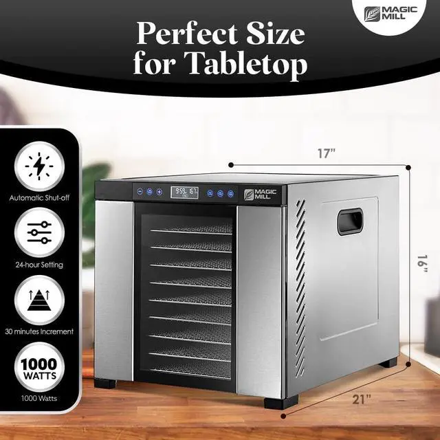 Alt view image 2 of 7 - Magic Mill Food Dehydrator Machine | 11 Stainless Steel Trays | Adjustable Timer and Temperature Control | Jerky, Herb, Meat, Beef, Fruits and Vegetables Dryer | Safety Over Heat Protection