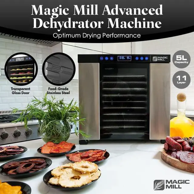 Alt view image 6 of 7 - Magic Mill Food Dehydrator Machine | 11 Stainless Steel Trays | Adjustable Timer and Temperature Control | Jerky, Herb, Meat, Beef, Fruits and Vegetables Dryer | Safety Over Heat Protection