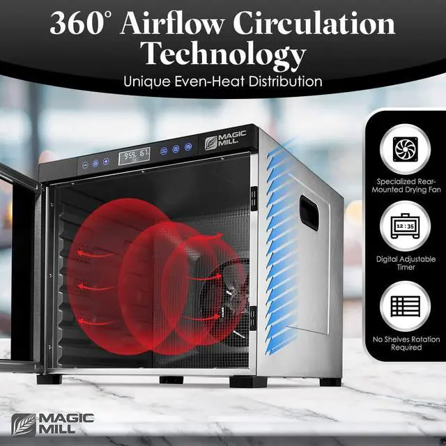 Alt view image 5 of 7 - Magic Mill Food Dehydrator Machine | 11 Stainless Steel Trays | Adjustable Timer and Temperature Control | Jerky, Herb, Meat, Beef, Fruits and Vegetables Dryer | Safety Over Heat Protection