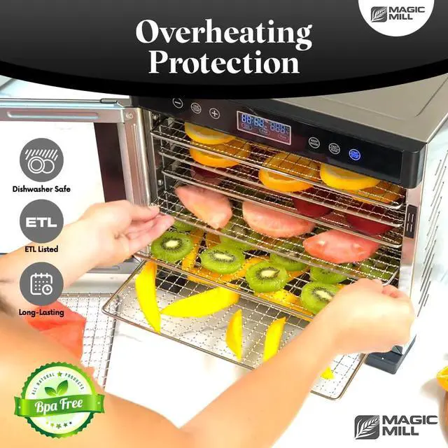 Alt view image 7 of 7 - Magic Mill Food Dehydrator Machine | 11 Stainless Steel Trays | Adjustable Timer and Temperature Control | Jerky, Herb, Meat, Beef, Fruits and Vegetables Dryer | Safety Over Heat Protection