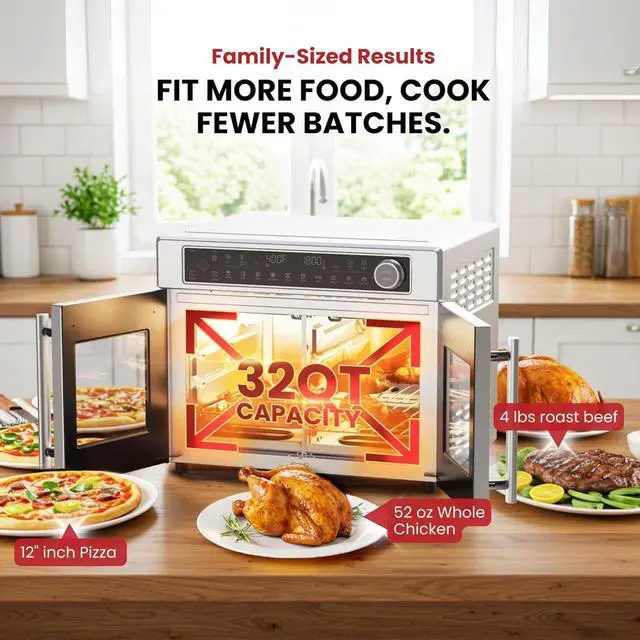 Alt view image 3 of 7 - Magic Mill Ultra-Premium Air Fryer Toaster Oven Combo With Independent Dual-Zone Technology, Extra Large 32QT French Door Stainless Steel Convection Oven, Next-Gen Patent Technology, 13 accessories