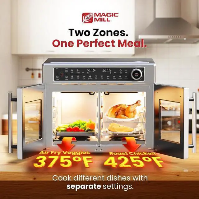 Alt view image 2 of 7 - Magic Mill Ultra-Premium Air Fryer Toaster Oven Combo With Independent Dual-Zone Technology, Extra Large 32QT French Door Stainless Steel Convection Oven, Next-Gen Patent Technology, 13 accessories