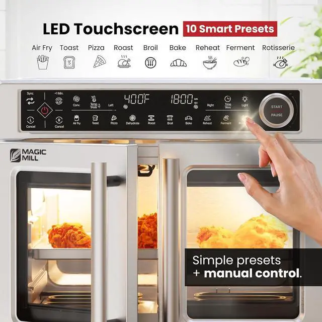 Alt view image 4 of 7 - Magic Mill Ultra-Premium Air Fryer Toaster Oven Combo With Independent Dual-Zone Technology, Extra Large 32QT French Door Stainless Steel Convection Oven, Next-Gen Patent Technology, 13 accessories