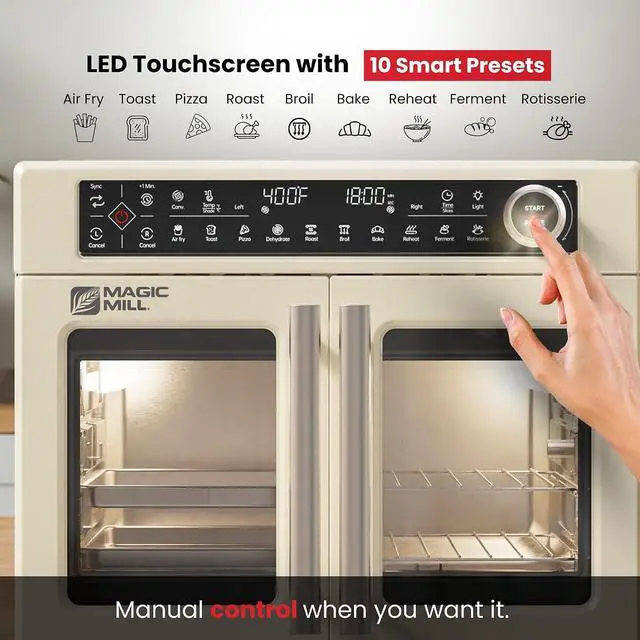 Alt view image 5 of 7 - Magic Mill Ultra-Premium Dual-Zone Stainless Steel Air Fryer Toaster Oven Combo, Extra Large 32QT French Door Convection Oven with Next-Gen Patent Technology, 13 Accessories, Rotisserie, Sync Finish