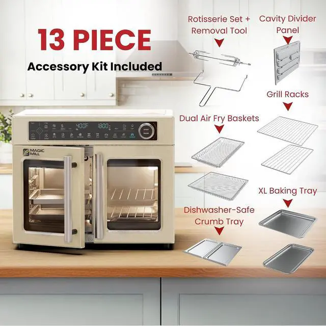 Alt view image 6 of 7 - Magic Mill Ultra-Premium Dual-Zone Stainless Steel Air Fryer Toaster Oven Combo, Extra Large 32QT French Door Convection Oven with Next-Gen Patent Technology, 13 Accessories, Rotisserie, Sync Finish