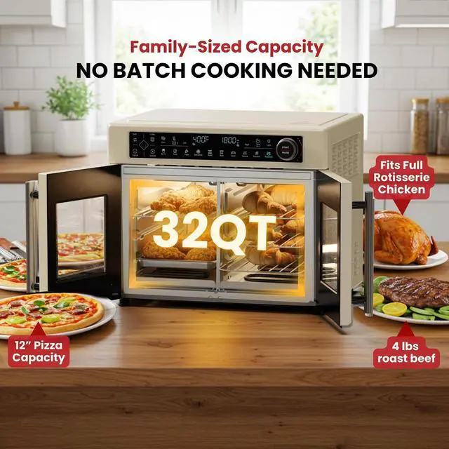 Alt view image 4 of 7 - Magic Mill Ultra-Premium Dual-Zone Stainless Steel Air Fryer Toaster Oven Combo, Extra Large 32QT French Door Convection Oven with Next-Gen Patent Technology, 13 Accessories, Rotisserie, Sync Finish