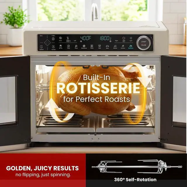 Alt view image 7 of 7 - Magic Mill Ultra-Premium Dual-Zone Stainless Steel Air Fryer Toaster Oven Combo, Extra Large 32QT French Door Convection Oven with Next-Gen Patent Technology, 13 Accessories, Rotisserie, Sync Finish