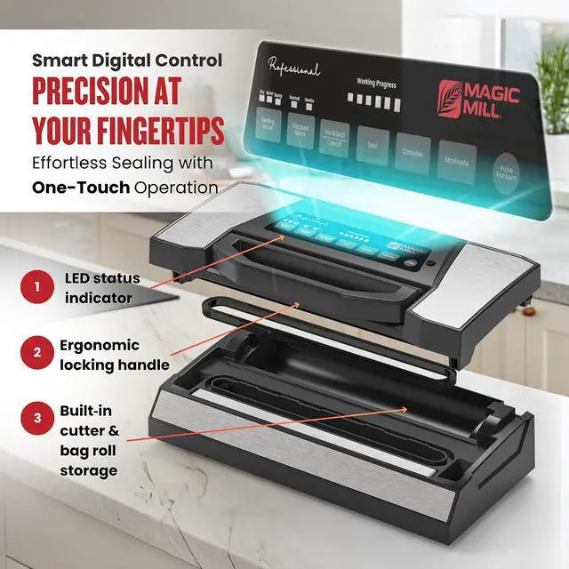 Alt view image 7 of 7 - Magic Mill Professional Vacuum Sealer Machine Pro with New Patent Handle MVS-5181 for Food Bags, Marinate Bowls, and Meal Packing Cannister | Vacuum Sealer with Cutter and Jar Attachment