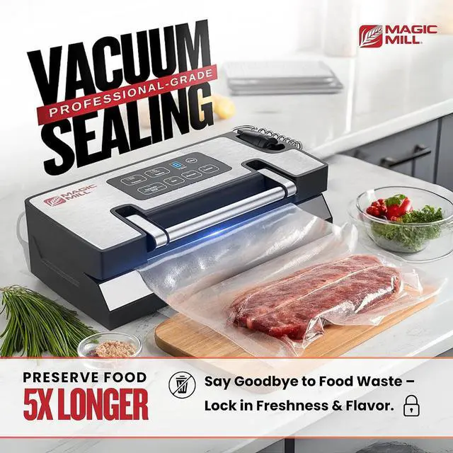 Alt view image 2 of 7 - Magic Mill Pro Liquid Vacuum Sealer Machine, New Patent Technology for Liquid, Dry, Moist Food, Upgraded Handle Lock, 90Kpa Bag Storage, Built-in Cutter, Removable Drip Tray, Double Seal for Freshness