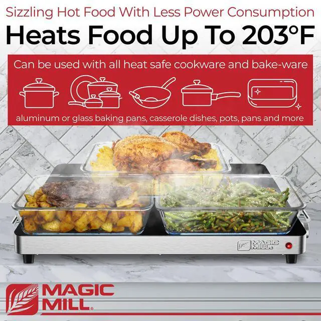 Alt view image 2 of 7 - Magic Mill Premium-Grade Glass Food Warmer for Parties Buffet, XL Stainless Steel Modern Electric Warming Tray, Adjustable Temperature Control, Advanced Precision-Engineered Heating System Size-21x16