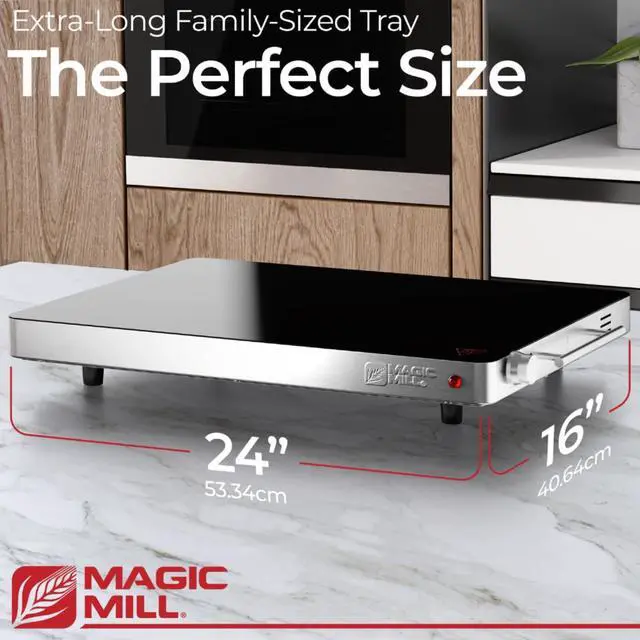 Alt view image 7 of 7 - Magic Mill Premium-Grade Glass Food Warmer for Parties Buffet, XL Stainless Steel Modern Electric Warming Tray, Adjustable Temperature Control, Advanced Precision-Engineered Heating System Size-21x16