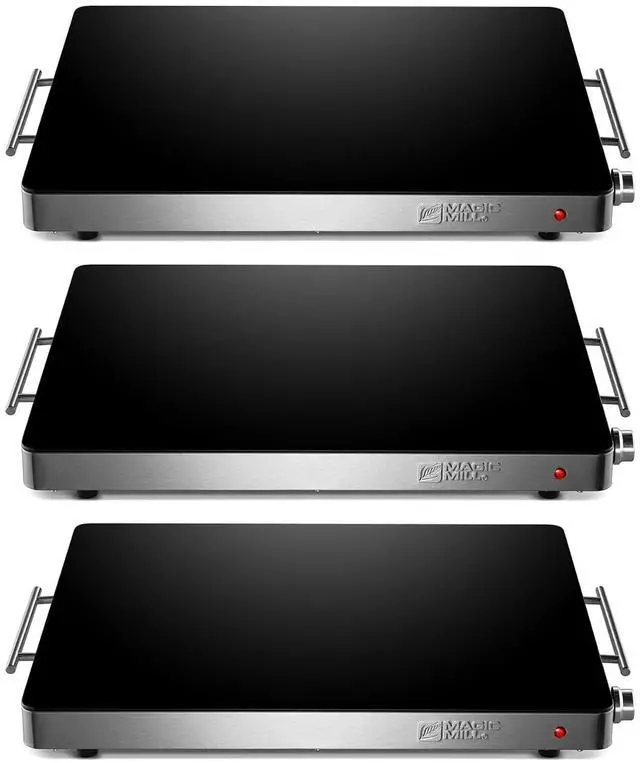 Main image of Magic Mill 3 Pack Premium-Grade Glass Food Warmer for Parties Buffet, XL Stainless Steel Modern Electric Warming Tray, Adjustable Temperature Control, Advanced Heating System Size-21x16 (3PK)