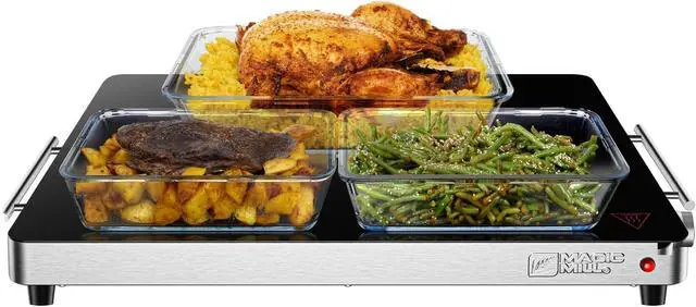 Alt view image 7 of 7 - Magic Mill 3 Pack Premium-Grade Glass Food Warmer for Parties Buffet, XL Stainless Steel Modern Electric Warming Tray, Adjustable Temperature Control, Advanced Heating System Size-21x16 (3PK)