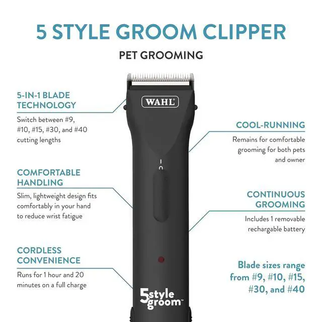 Alt view image 2 of 7 - Wahl Pro Animal 5 Style Groom Clipper - Cat & Dog Clippers - Adjustable 5-in-1 Blade - Cordless Design - 80 Min Runtime