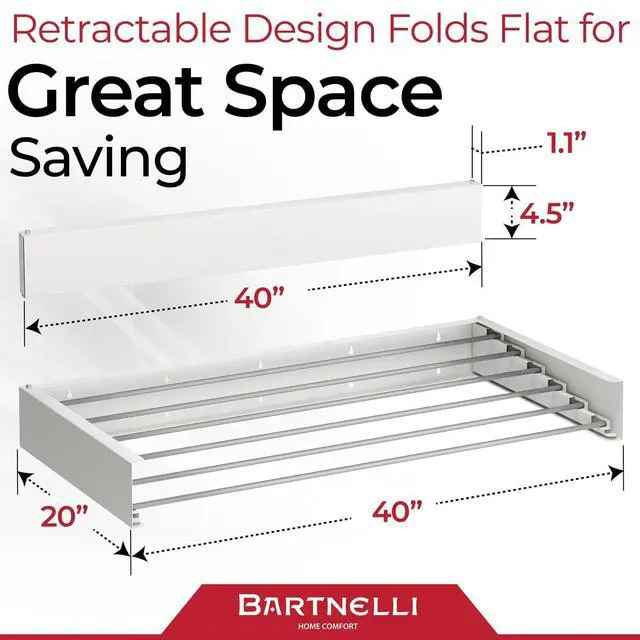 Alt view image 3 of 7 - Bartnelli Wall Mounted Laundry Drying Rack for Clothes | Made in Europe with Patented Foldable Design for Maximum Space-Saving Efficiency, Collapsible Clothing Racks for Indoor and Outdoor